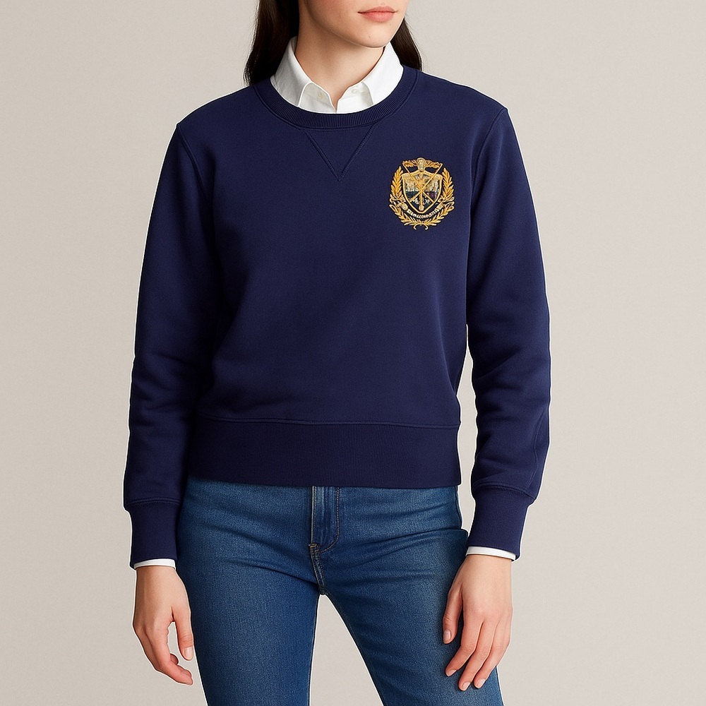 Ralph Lauren Navy Sweatshirt with Gold Emblem